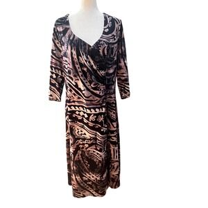 Soft Surroundings Katavi Stretch Knit Wrap Dress‎ 1X Midi Black Abstract Comfort